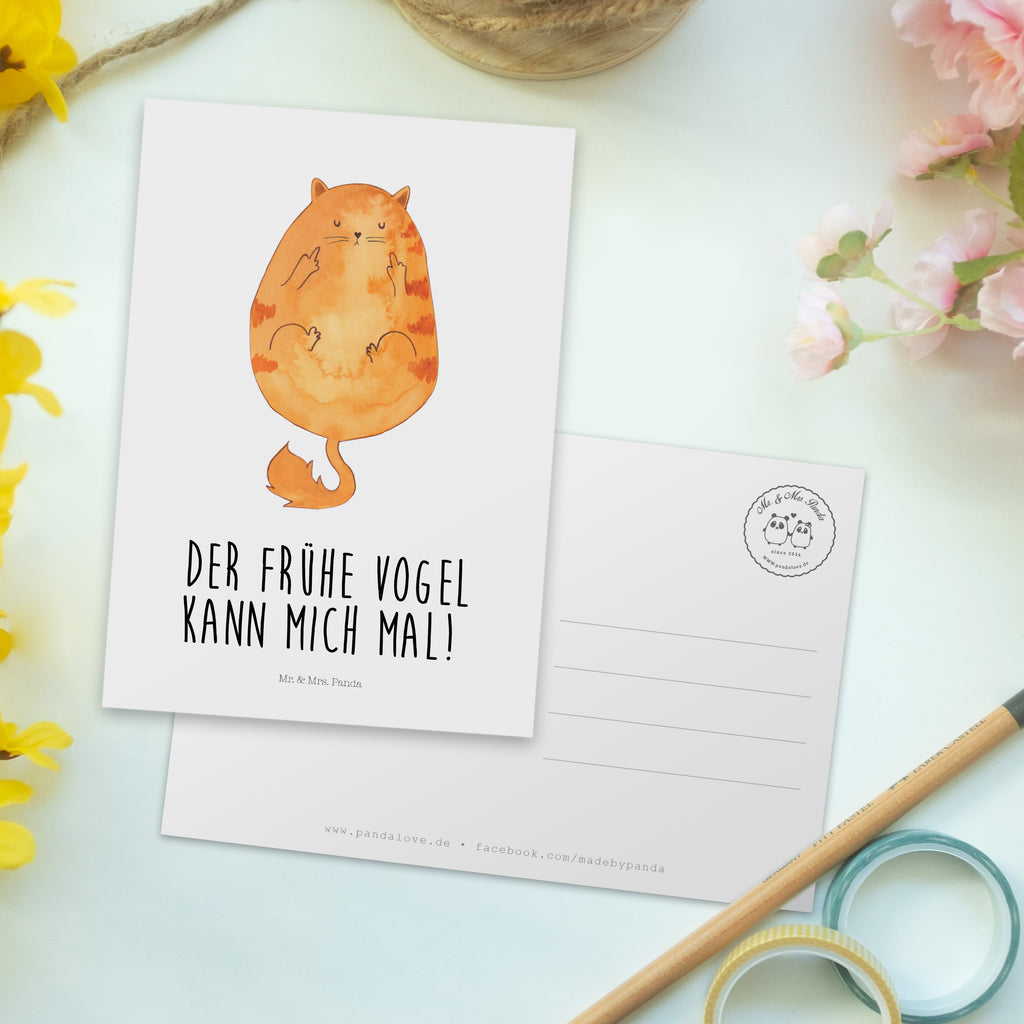 Postkarte Katze Frühaufsteher Geschenkkarte, Grußkarte, Karte, Einladung, Ansichtskarte, Geburtstagskarte, Einladungskarte, Dankeskarte, Katze, Katzenmotiv, Katzenfan, Katzendeko, Katzenfreund, Katzenliebhaber, Katzenprodukte, Katzenartikel, Katzenaccessoires, Katzensouvenirs, Katzenliebhaberprodukte, Katzenmotive, Der frühe Vogel kann mich mal, Morgenmuffel, Frühaufsteher, Kaffee, Katzen, Kater, Mietze
