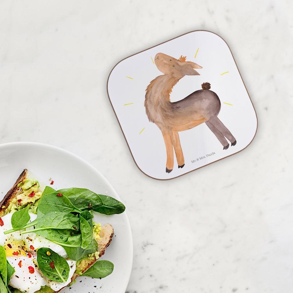 Quadratische Untersetzer Lama stolz Bierdeckel, Glasuntersetzer, Untersetzer Gläser, Getränkeuntersetzer, Lama, Alpaka, Lamas, Außenseiter, Anders, Neustart, stolz, Hippie, Freundin, Freundinnen, beste Freundin, Kumpel, Familie, Family