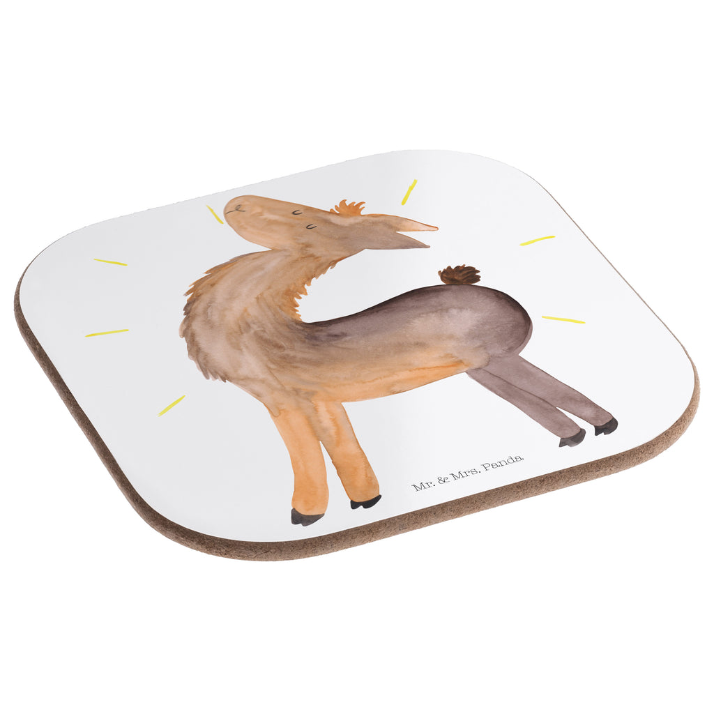 Quadratische Untersetzer Lama stolz Bierdeckel, Glasuntersetzer, Untersetzer Gläser, Getränkeuntersetzer, Lama, Alpaka, Lamas, Außenseiter, Anders, Neustart, stolz, Hippie, Freundin, Freundinnen, beste Freundin, Kumpel, Familie, Family