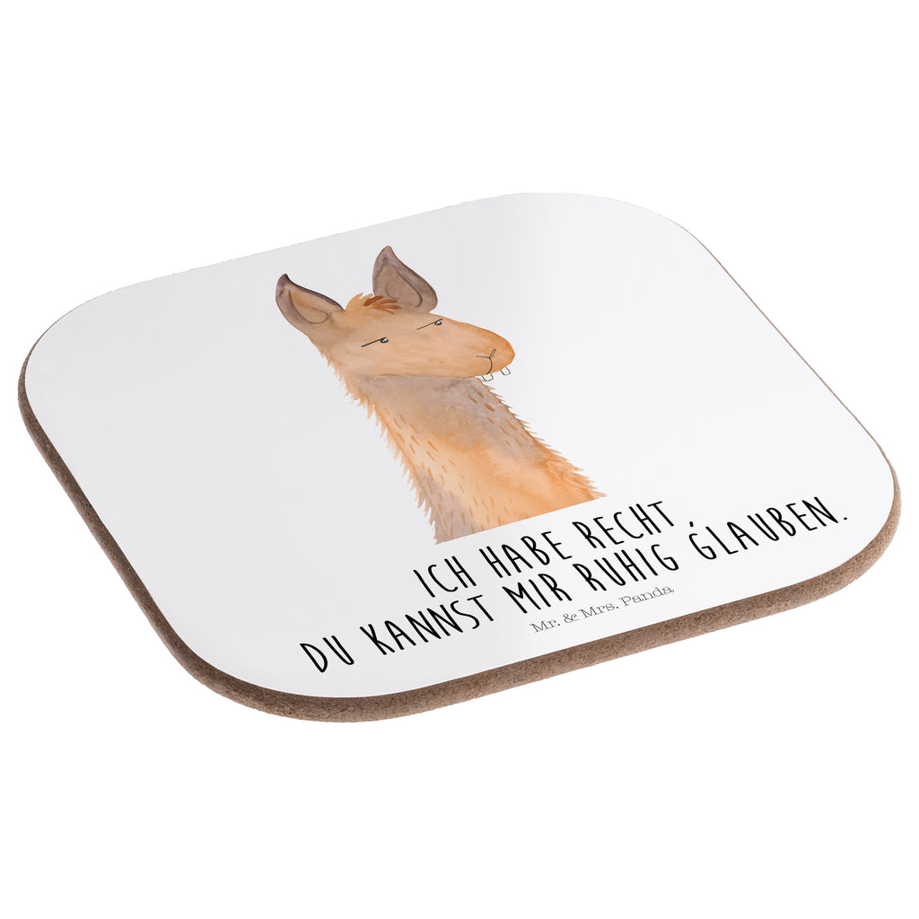 Quadratische Untersetzer Lamakopf genervt Bierdeckel, Glasuntersetzer, Untersetzer Gläser, Getränkeuntersetzer, Lama, Alpaka, Lamas, Recht haben, genervt sein, Freundin, beste Freundin, Partnerin, Büro, Büroalltag, Chef, Chefin, Azubi