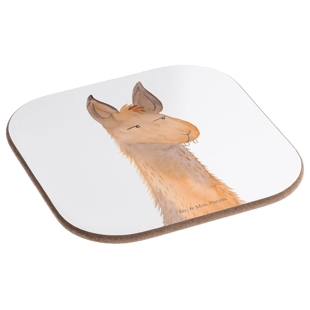 Quadratische Untersetzer Lamakopf genervt Bierdeckel, Glasuntersetzer, Untersetzer Gläser, Getränkeuntersetzer, Lama, Alpaka, Lamas, Recht haben, genervt sein, Freundin, beste Freundin, Partnerin, Büro, Büroalltag, Chef, Chefin, Azubi