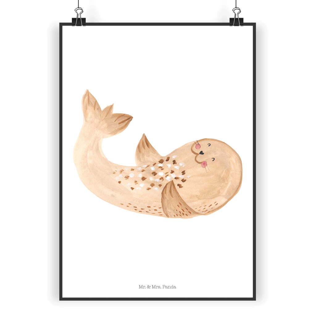 Poster Robbe liegend Poster, Wandposter, Bild, Wanddeko, Küchenposter, Kinderposter, Wanddeko Bild, Raumdekoration, Wanddekoration, Handgemaltes Poster, Mr. & Mrs. Panda Poster, Designposter, Kunstdruck, Posterdruck, Tiermotive, Gute Laune, lustige Sprüche, Tiere, Robbe, Robben, Seehund, Strand, Meerestier, Ostsee, Nordsee, Lachen, Freude