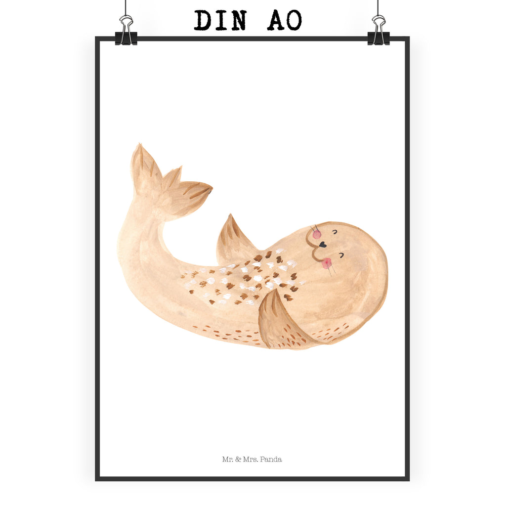 Poster Robbe liegend Poster, Wandposter, Bild, Wanddeko, Küchenposter, Kinderposter, Wanddeko Bild, Raumdekoration, Wanddekoration, Handgemaltes Poster, Mr. & Mrs. Panda Poster, Designposter, Kunstdruck, Posterdruck, Tiermotive, Gute Laune, lustige Sprüche, Tiere, Robbe, Robben, Seehund, Strand, Meerestier, Ostsee, Nordsee, Lachen, Freude