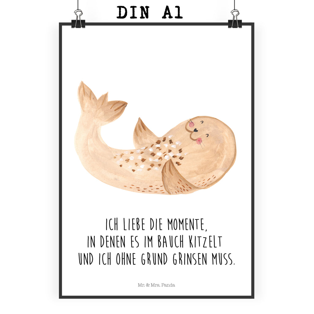 Poster Robbe liegend Poster, Wandposter, Bild, Wanddeko, Küchenposter, Kinderposter, Wanddeko Bild, Raumdekoration, Wanddekoration, Handgemaltes Poster, Mr. & Mrs. Panda Poster, Designposter, Kunstdruck, Posterdruck, Tiermotive, Gute Laune, lustige Sprüche, Tiere, Robbe, Robben, Seehund, Strand, Meerestier, Ostsee, Nordsee, Lachen, Freude