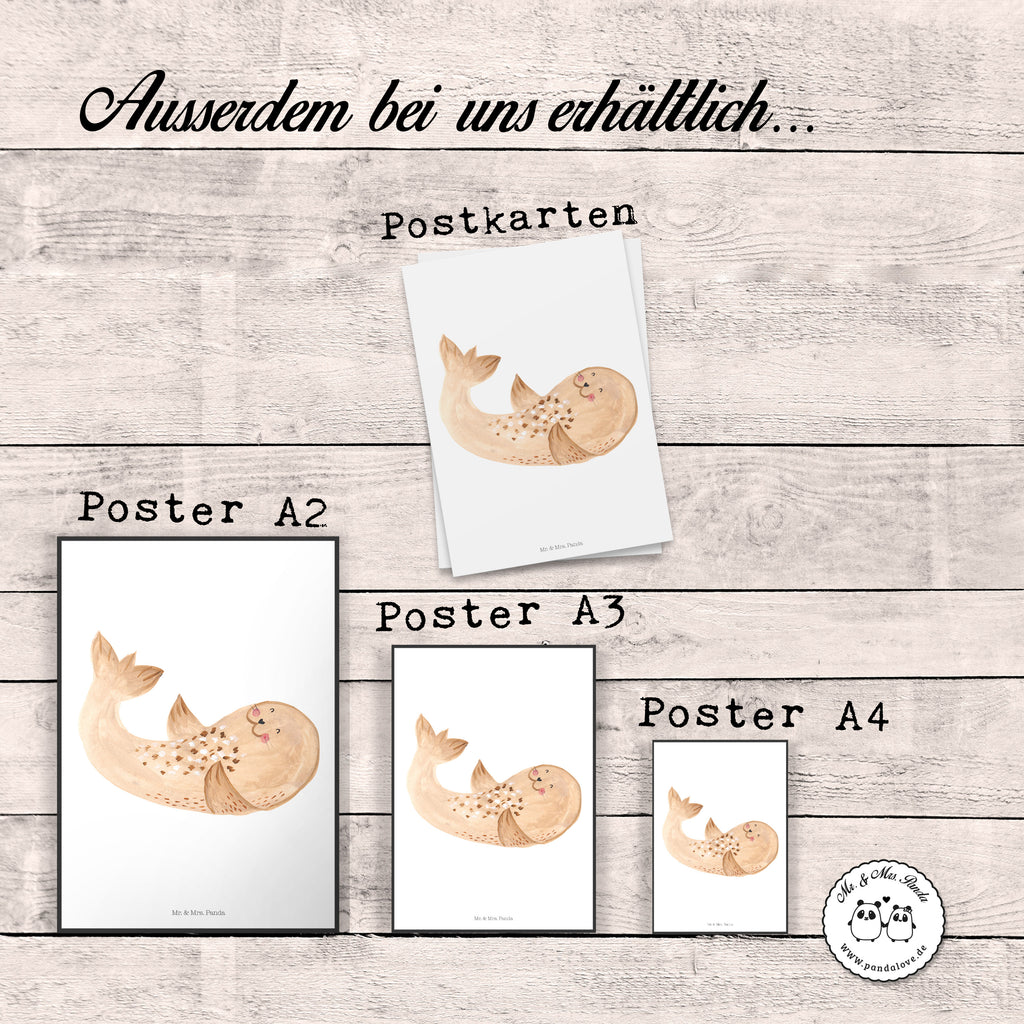 Poster Robbe liegend Poster, Wandposter, Bild, Wanddeko, Küchenposter, Kinderposter, Wanddeko Bild, Raumdekoration, Wanddekoration, Handgemaltes Poster, Mr. & Mrs. Panda Poster, Designposter, Kunstdruck, Posterdruck, Tiermotive, Gute Laune, lustige Sprüche, Tiere, Robbe, Robben, Seehund, Strand, Meerestier, Ostsee, Nordsee, Lachen, Freude