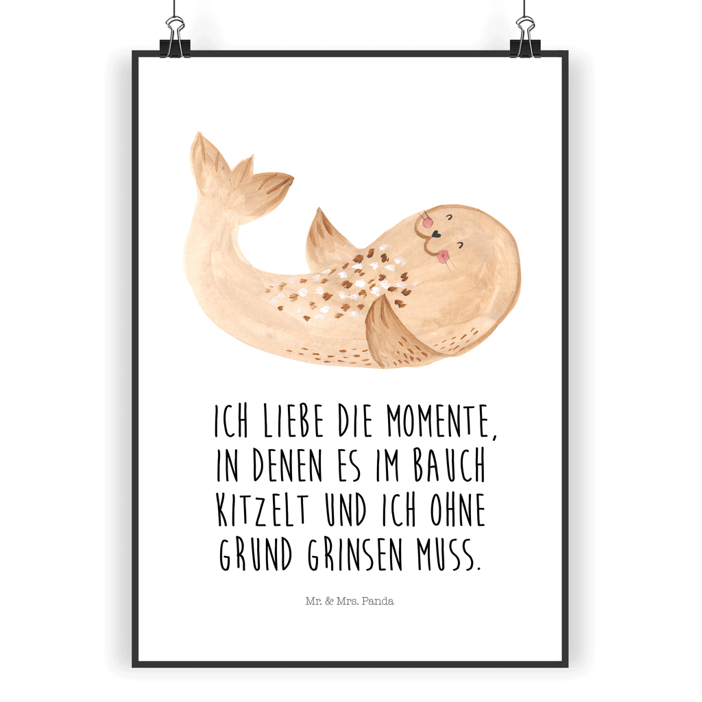 Poster Robbe liegend Poster, Wandposter, Bild, Wanddeko, Küchenposter, Kinderposter, Wanddeko Bild, Raumdekoration, Wanddekoration, Handgemaltes Poster, Mr. & Mrs. Panda Poster, Designposter, Kunstdruck, Posterdruck, Tiermotive, Gute Laune, lustige Sprüche, Tiere, Robbe, Robben, Seehund, Strand, Meerestier, Ostsee, Nordsee, Lachen, Freude