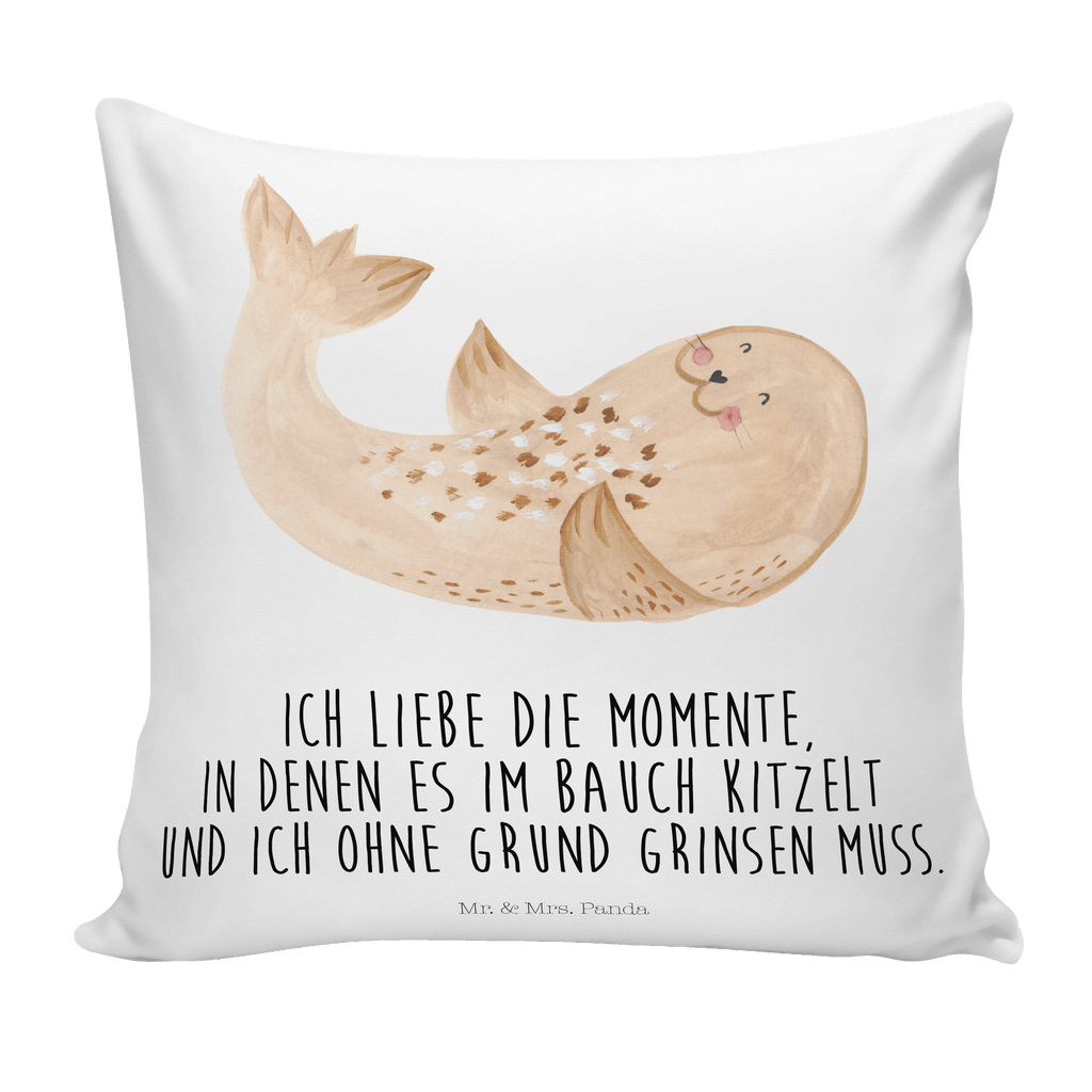 40x40 Kissen Robbe liegend Kissenhülle, Kopfkissen, Sofakissen, Dekokissen, Motivkissen, Tiermotive, Gute Laune, lustige Sprüche, Tiere, Robbe, Robben, Seehund, Strand, Meerestier, Ostsee, Nordsee, Lachen, Freude