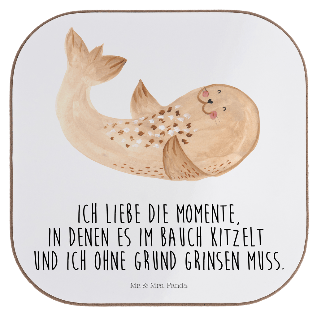 Quadratische Untersetzer Robbe liegend Bierdeckel, Glasuntersetzer, Untersetzer Gläser, Getränkeuntersetzer, Tiermotive, Gute Laune, lustige Sprüche, Tiere, Robbe, Robben, Seehund, Strand, Meerestier, Ostsee, Nordsee, Lachen, Freude