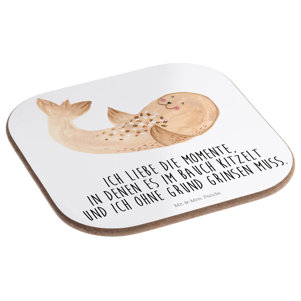 Quadratische Untersetzer Robbe liegend Bierdeckel, Glasuntersetzer, Untersetzer Gläser, Getränkeuntersetzer, Tiermotive, Gute Laune, lustige Sprüche, Tiere, Robbe, Robben, Seehund, Strand, Meerestier, Ostsee, Nordsee, Lachen, Freude