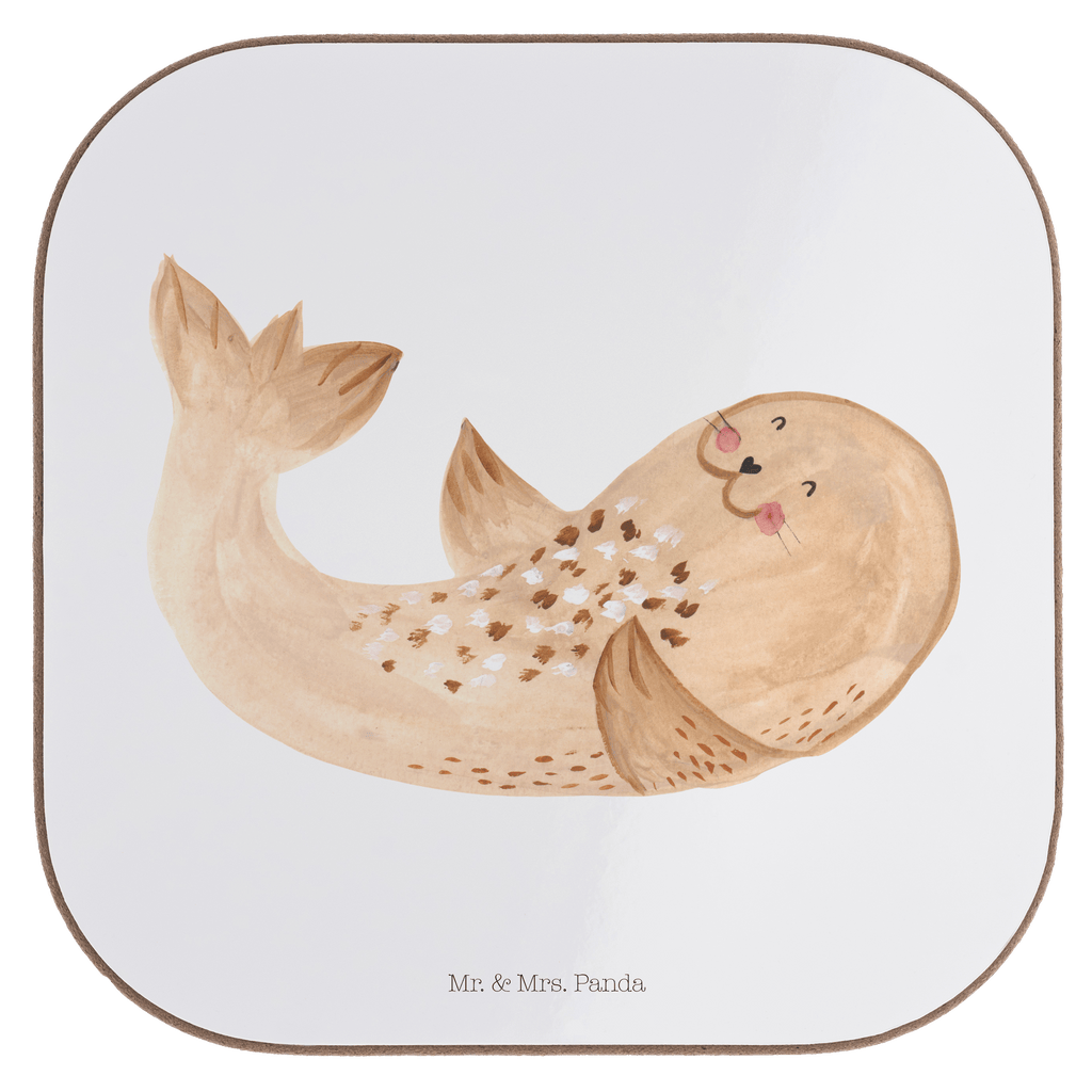 Quadratische Untersetzer Robbe liegend Bierdeckel, Glasuntersetzer, Untersetzer Gläser, Getränkeuntersetzer, Tiermotive, Gute Laune, lustige Sprüche, Tiere, Robbe, Robben, Seehund, Strand, Meerestier, Ostsee, Nordsee, Lachen, Freude