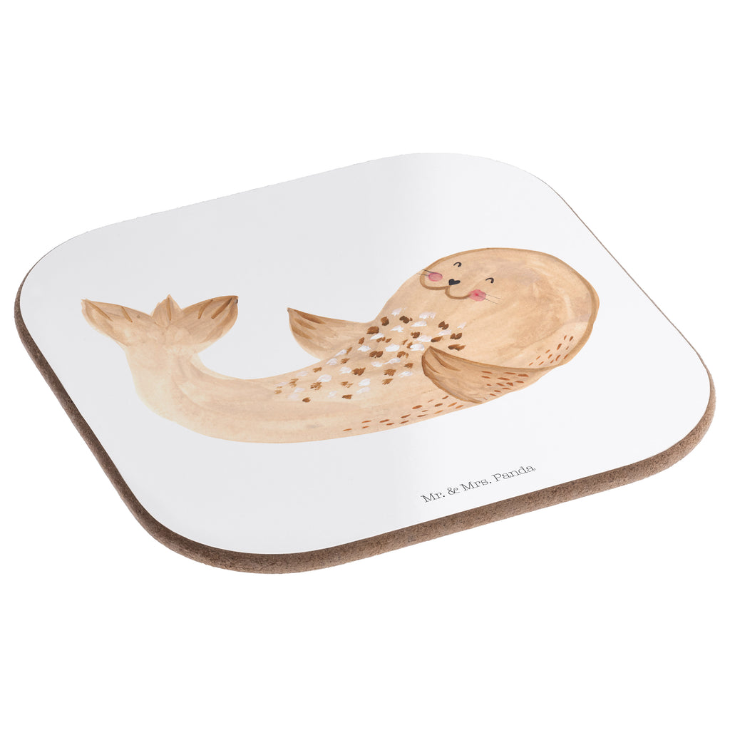 Quadratische Untersetzer Robbe liegend Bierdeckel, Glasuntersetzer, Untersetzer Gläser, Getränkeuntersetzer, Tiermotive, Gute Laune, lustige Sprüche, Tiere, Robbe, Robben, Seehund, Strand, Meerestier, Ostsee, Nordsee, Lachen, Freude