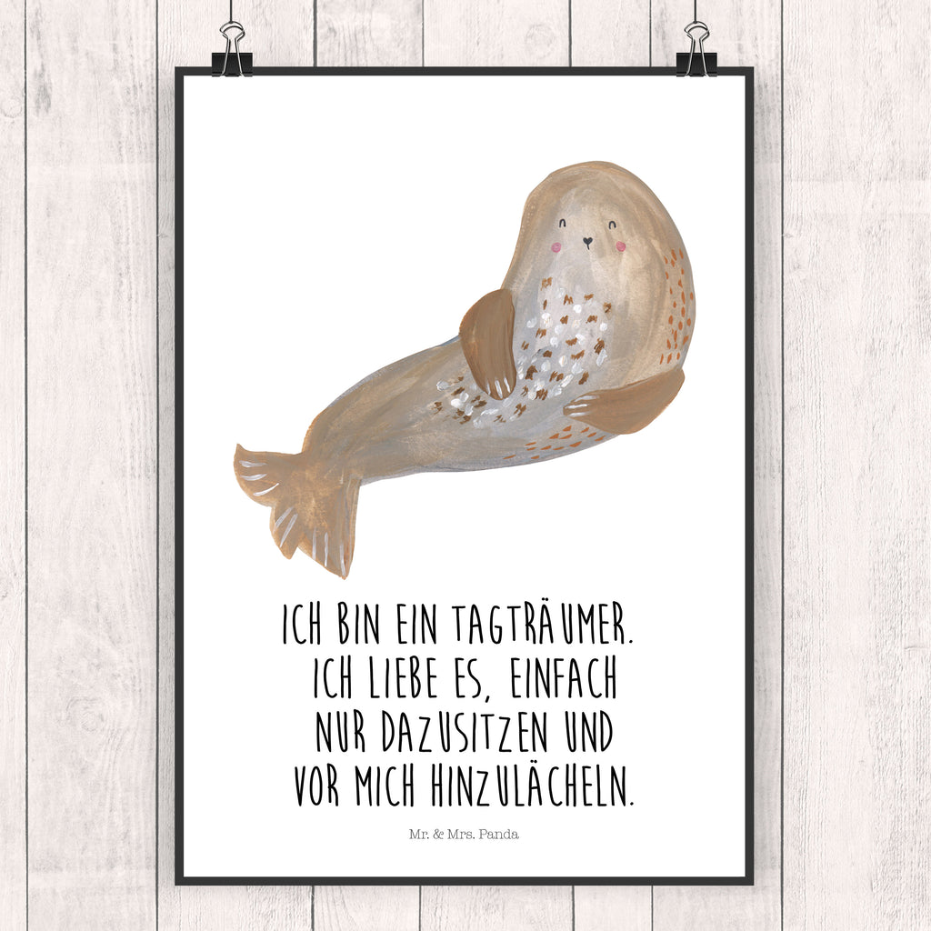 Poster Robbe lachend Poster, Wandposter, Bild, Wanddeko, Küchenposter, Kinderposter, Wanddeko Bild, Raumdekoration, Wanddekoration, Handgemaltes Poster, Mr. & Mrs. Panda Poster, Designposter, Kunstdruck, Posterdruck, Tiermotive, Gute Laune, lustige Sprüche, Tiere, Robbe, Robben, Seehund, Strand, Meerestier, Ostsee, Nordsee