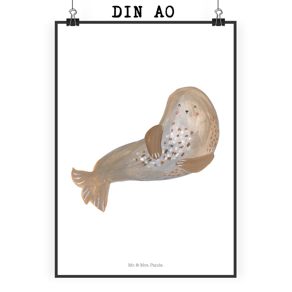 Poster Robbe lachend Poster, Wandposter, Bild, Wanddeko, Küchenposter, Kinderposter, Wanddeko Bild, Raumdekoration, Wanddekoration, Handgemaltes Poster, Mr. & Mrs. Panda Poster, Designposter, Kunstdruck, Posterdruck, Tiermotive, Gute Laune, lustige Sprüche, Tiere, Robbe, Robben, Seehund, Strand, Meerestier, Ostsee, Nordsee