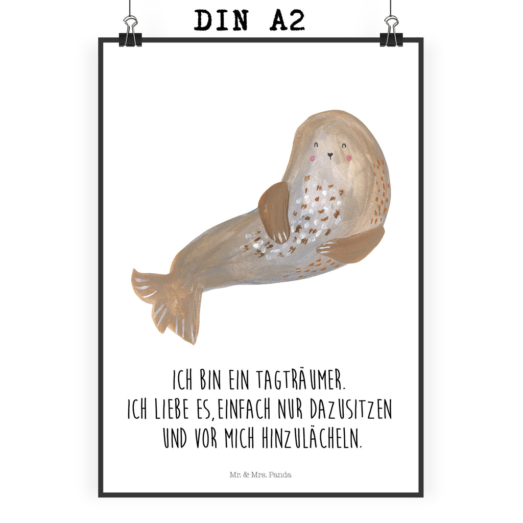 Poster Robbe lachend Poster, Wandposter, Bild, Wanddeko, Küchenposter, Kinderposter, Wanddeko Bild, Raumdekoration, Wanddekoration, Handgemaltes Poster, Mr. & Mrs. Panda Poster, Designposter, Kunstdruck, Posterdruck, Tiermotive, Gute Laune, lustige Sprüche, Tiere, Robbe, Robben, Seehund, Strand, Meerestier, Ostsee, Nordsee