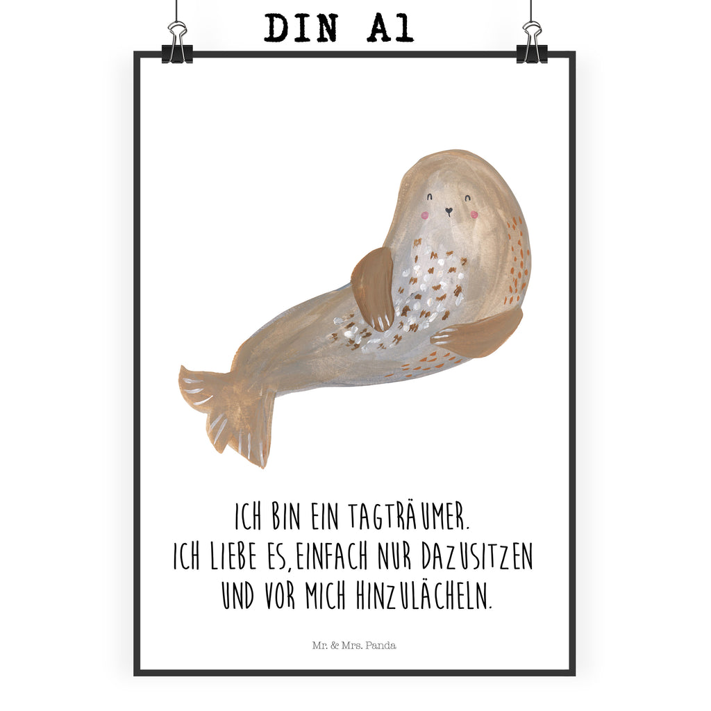 Poster Robbe lachend Poster, Wandposter, Bild, Wanddeko, Küchenposter, Kinderposter, Wanddeko Bild, Raumdekoration, Wanddekoration, Handgemaltes Poster, Mr. & Mrs. Panda Poster, Designposter, Kunstdruck, Posterdruck, Tiermotive, Gute Laune, lustige Sprüche, Tiere, Robbe, Robben, Seehund, Strand, Meerestier, Ostsee, Nordsee