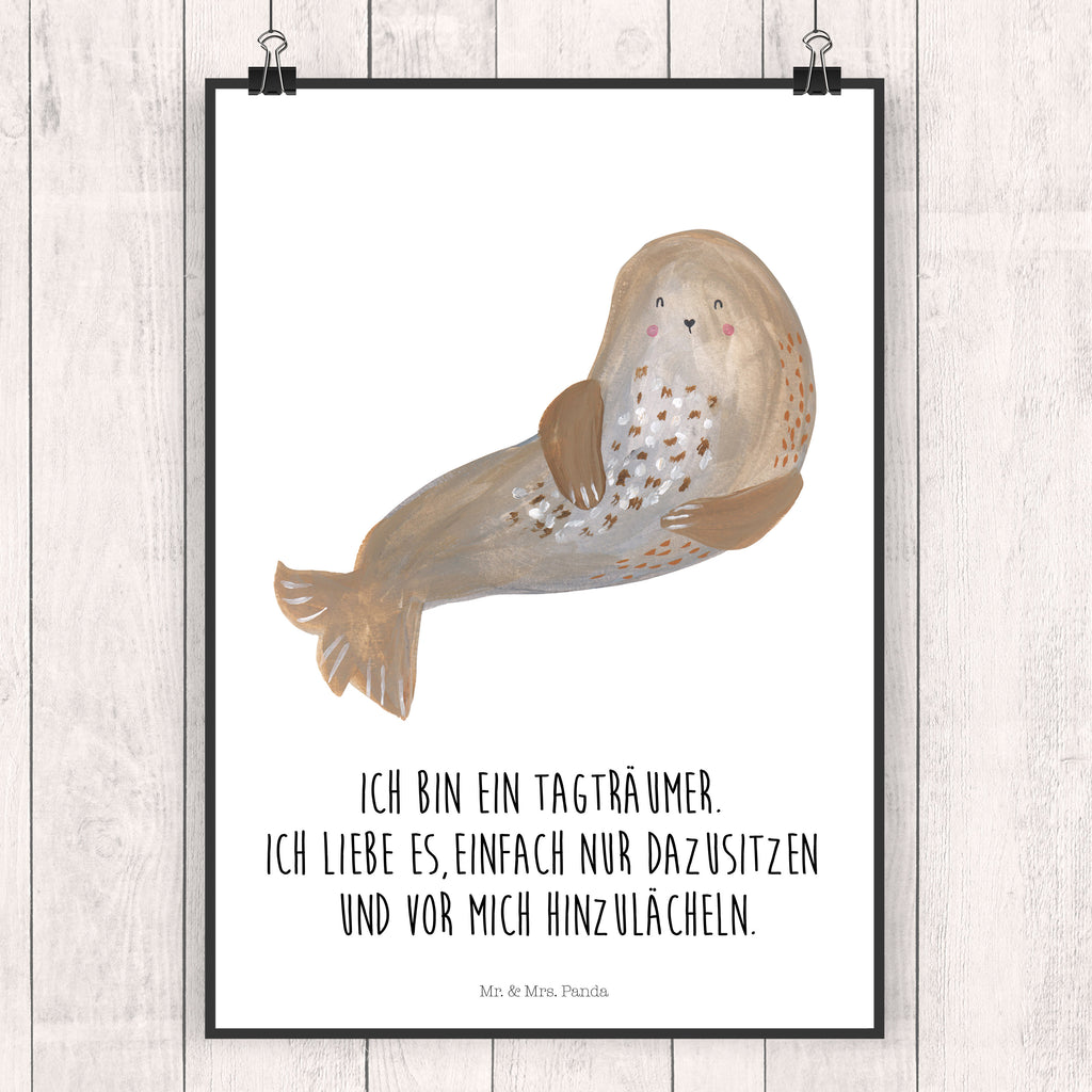 Poster Robbe lachend Poster, Wandposter, Bild, Wanddeko, Küchenposter, Kinderposter, Wanddeko Bild, Raumdekoration, Wanddekoration, Handgemaltes Poster, Mr. & Mrs. Panda Poster, Designposter, Kunstdruck, Posterdruck, Tiermotive, Gute Laune, lustige Sprüche, Tiere, Robbe, Robben, Seehund, Strand, Meerestier, Ostsee, Nordsee