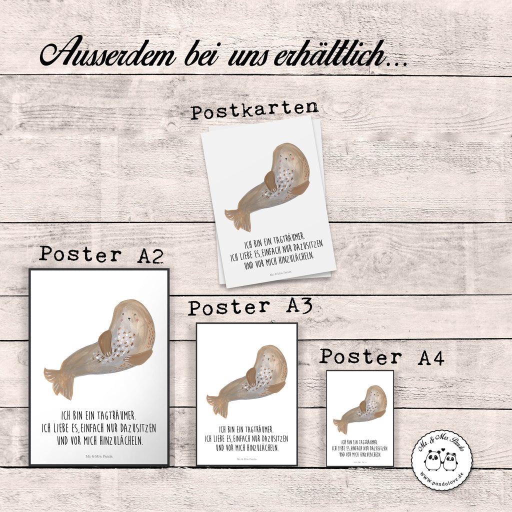 Poster Robbe lachend Poster, Wandposter, Bild, Wanddeko, Küchenposter, Kinderposter, Wanddeko Bild, Raumdekoration, Wanddekoration, Handgemaltes Poster, Mr. & Mrs. Panda Poster, Designposter, Kunstdruck, Posterdruck, Tiermotive, Gute Laune, lustige Sprüche, Tiere, Robbe, Robben, Seehund, Strand, Meerestier, Ostsee, Nordsee