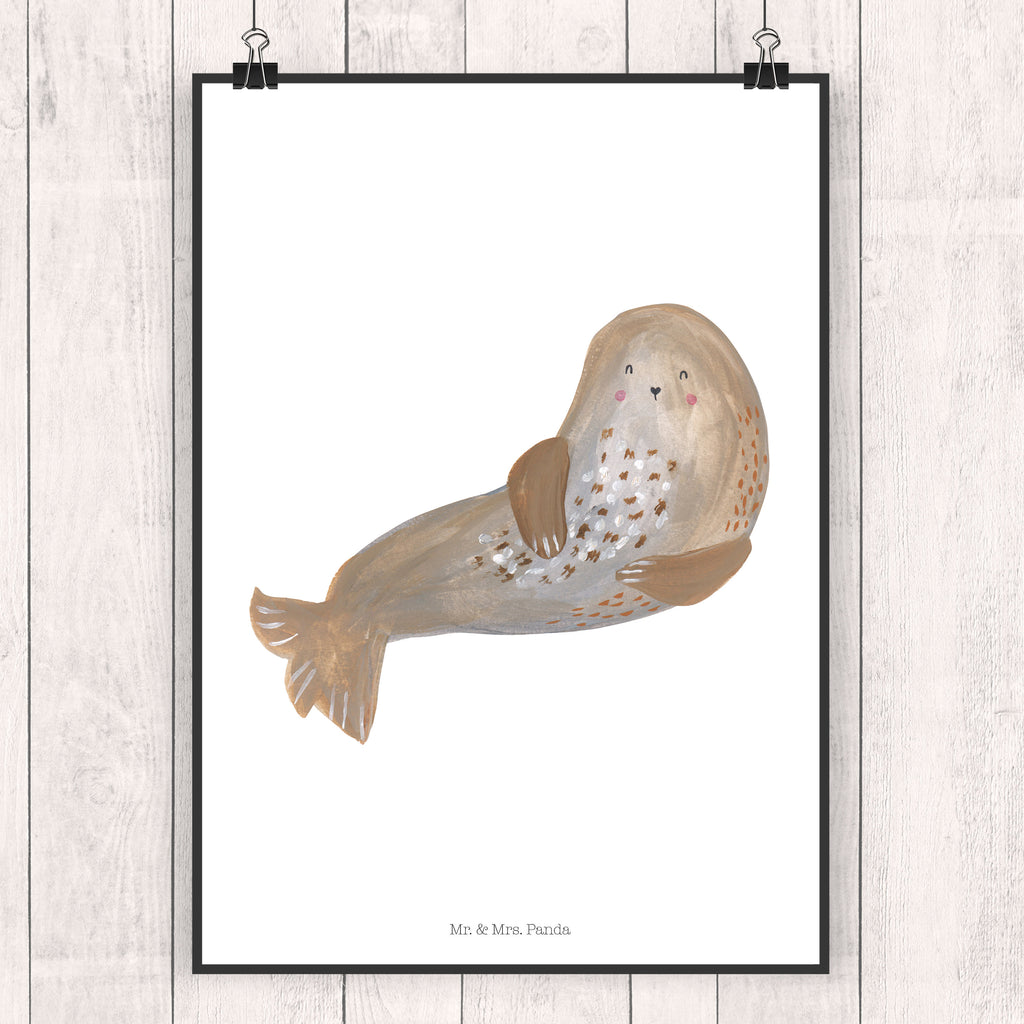 Poster Robbe lachend Poster, Wandposter, Bild, Wanddeko, Küchenposter, Kinderposter, Wanddeko Bild, Raumdekoration, Wanddekoration, Handgemaltes Poster, Mr. & Mrs. Panda Poster, Designposter, Kunstdruck, Posterdruck, Tiermotive, Gute Laune, lustige Sprüche, Tiere, Robbe, Robben, Seehund, Strand, Meerestier, Ostsee, Nordsee