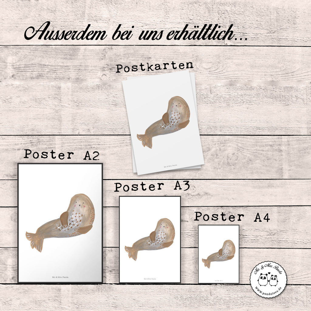 Poster Robbe lachend Poster, Wandposter, Bild, Wanddeko, Küchenposter, Kinderposter, Wanddeko Bild, Raumdekoration, Wanddekoration, Handgemaltes Poster, Mr. & Mrs. Panda Poster, Designposter, Kunstdruck, Posterdruck, Tiermotive, Gute Laune, lustige Sprüche, Tiere, Robbe, Robben, Seehund, Strand, Meerestier, Ostsee, Nordsee
