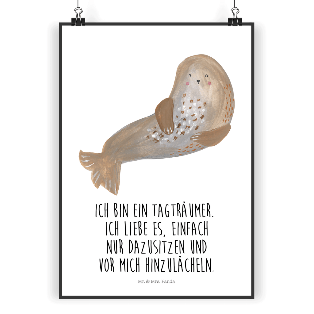 Poster Robbe lachend Poster, Wandposter, Bild, Wanddeko, Küchenposter, Kinderposter, Wanddeko Bild, Raumdekoration, Wanddekoration, Handgemaltes Poster, Mr. & Mrs. Panda Poster, Designposter, Kunstdruck, Posterdruck, Tiermotive, Gute Laune, lustige Sprüche, Tiere, Robbe, Robben, Seehund, Strand, Meerestier, Ostsee, Nordsee