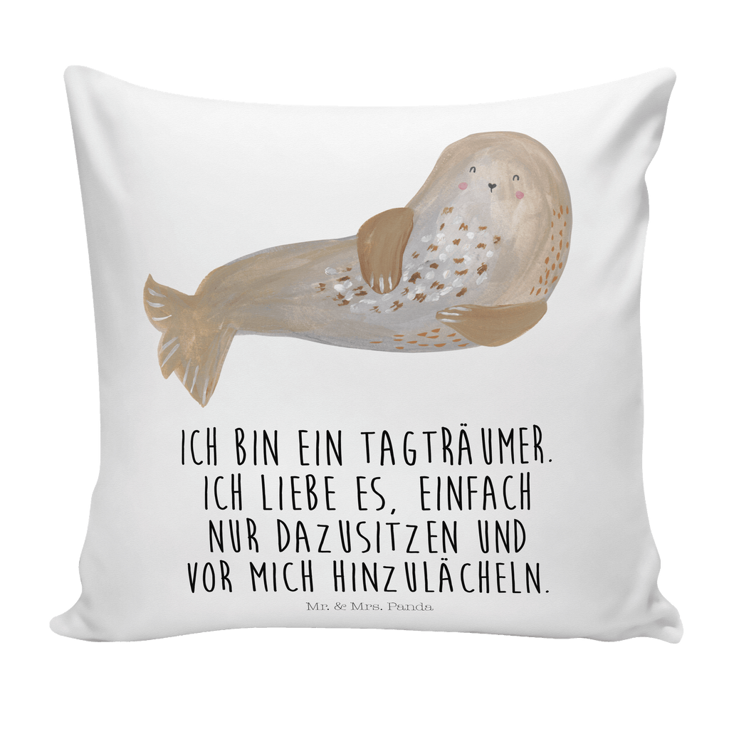 40x40 Kissen Robbe lachend Kissenhülle, Kopfkissen, Sofakissen, Dekokissen, Motivkissen, Tiermotive, Gute Laune, lustige Sprüche, Tiere, Robbe, Robben, Seehund, Strand, Meerestier, Ostsee, Nordsee
