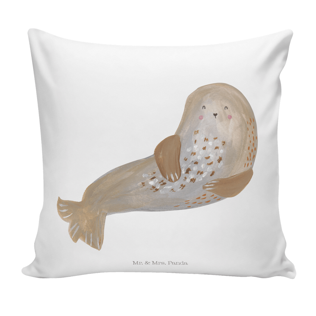 40x40 Kissen Robbe lachend Kissenhülle, Kopfkissen, Sofakissen, Dekokissen, Motivkissen, Tiermotive, Gute Laune, lustige Sprüche, Tiere, Robbe, Robben, Seehund, Strand, Meerestier, Ostsee, Nordsee