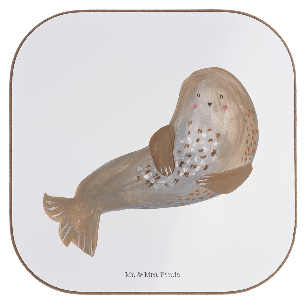 Quadratische Untersetzer Robbe lachend Bierdeckel, Glasuntersetzer, Untersetzer Gläser, Getränkeuntersetzer, Tiermotive, Gute Laune, lustige Sprüche, Tiere, Robbe, Robben, Seehund, Strand, Meerestier, Ostsee, Nordsee