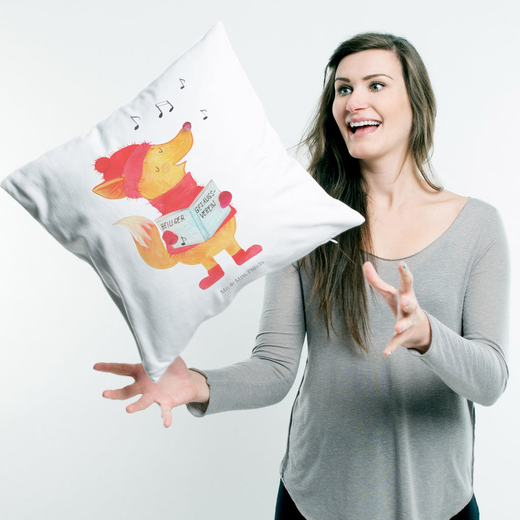 40x40 Kissen Fuchs Sänger Kissenhülle, Kopfkissen, Sofakissen, Dekokissen, Motivkissen, Winter, Weihnachten, Weihnachtsdeko, Nikolaus, Advent, Heiligabend, Wintermotiv, Fuchs, Füchse, Sänger, Geschenk Sänger, Singen, Weihnachtslieder