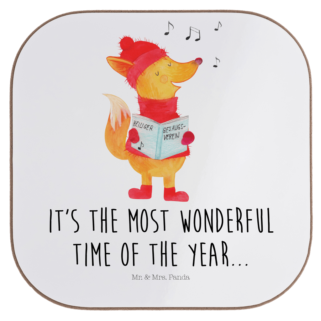 Quadratische Untersetzer Fuchs Sänger Bierdeckel, Glasuntersetzer, Untersetzer Gläser, Getränkeuntersetzer, Winter, Weihnachten, Weihnachtsdeko, Nikolaus, Advent, Heiligabend, Wintermotiv, Fuchs, Füchse, Sänger, Geschenk Sänger, Singen, Weihnachtslieder