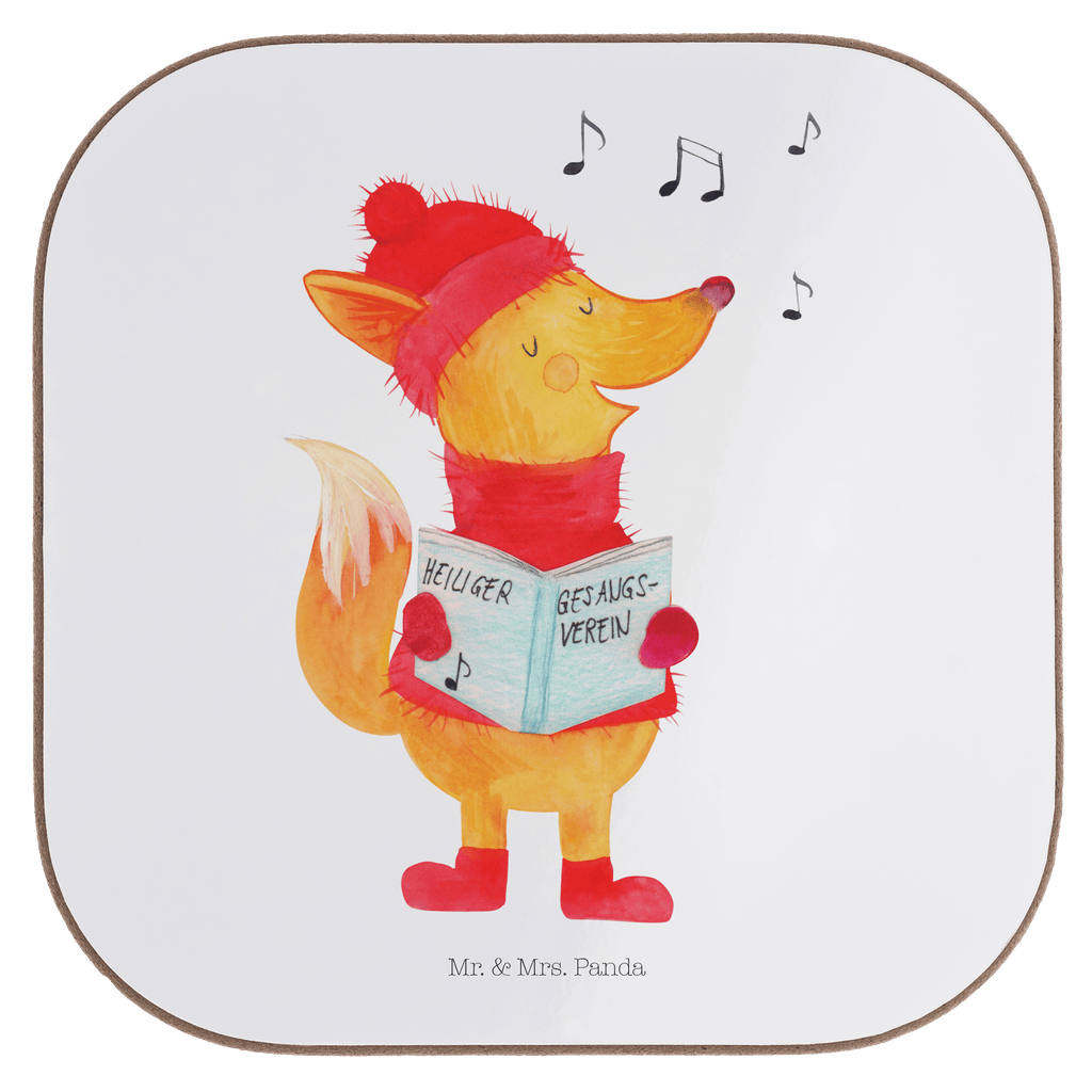 Quadratische Untersetzer Fuchs Sänger Bierdeckel, Glasuntersetzer, Untersetzer Gläser, Getränkeuntersetzer, Winter, Weihnachten, Weihnachtsdeko, Nikolaus, Advent, Heiligabend, Wintermotiv, Fuchs, Füchse, Sänger, Geschenk Sänger, Singen, Weihnachtslieder