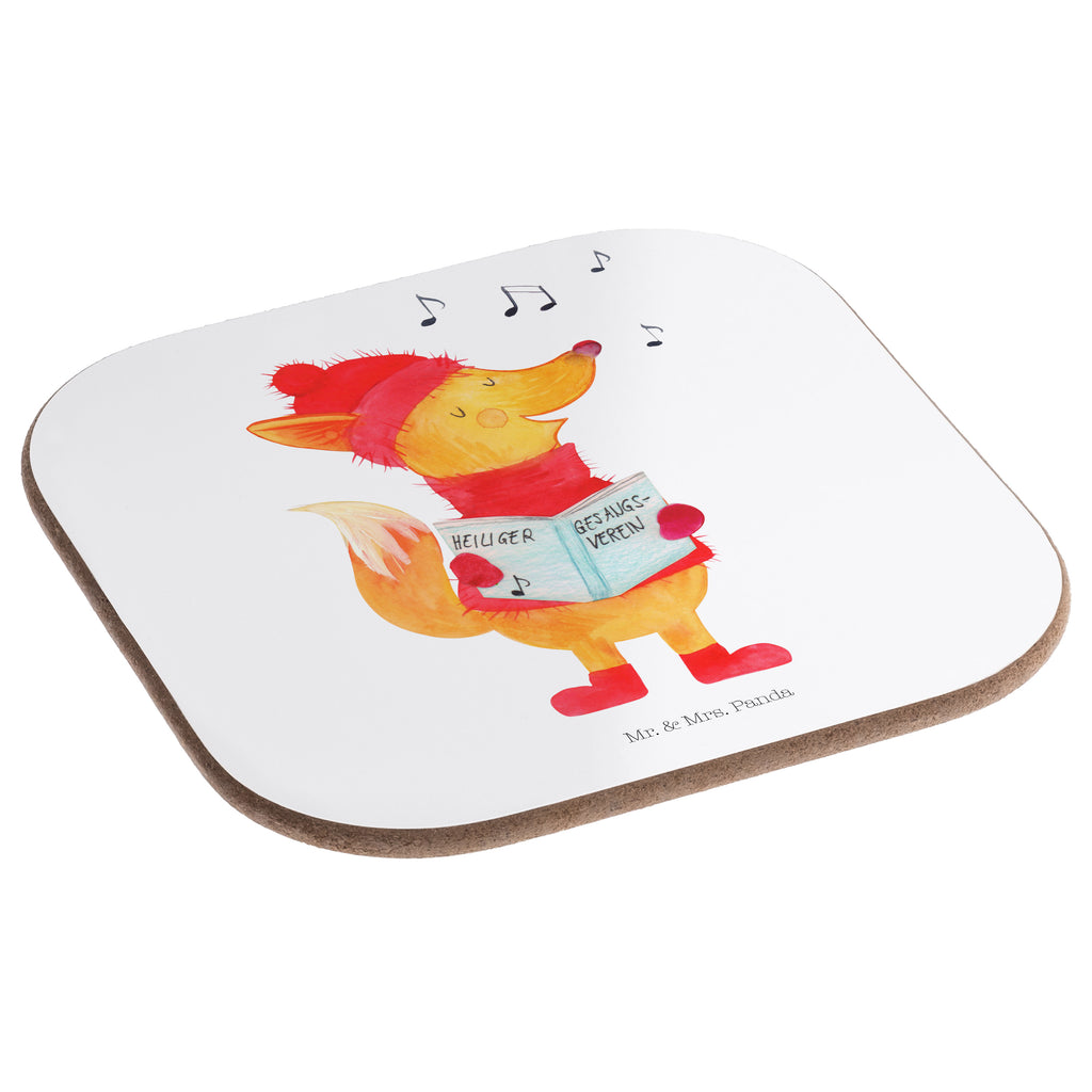 Quadratische Untersetzer Fuchs Sänger Bierdeckel, Glasuntersetzer, Untersetzer Gläser, Getränkeuntersetzer, Winter, Weihnachten, Weihnachtsdeko, Nikolaus, Advent, Heiligabend, Wintermotiv, Fuchs, Füchse, Sänger, Geschenk Sänger, Singen, Weihnachtslieder