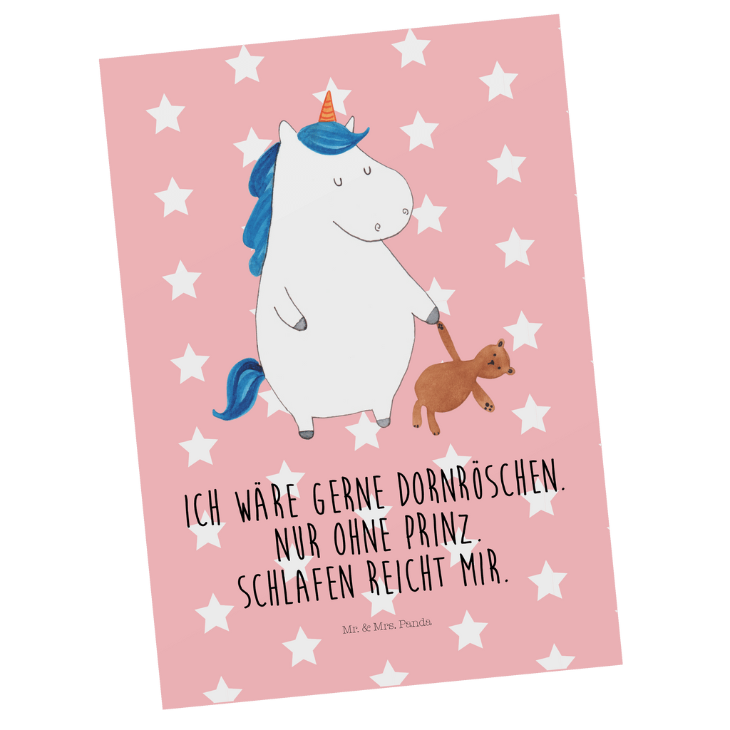 Postkarte Einhorn Teddy Geschenkkarte, Grußkarte, Karte, Einladung, Ansichtskarte, Geburtstagskarte, Einladungskarte, Einhorn, Einhörner, Einhorn Deko, Pegasus, Unicorn, schlafen, gute Nacht, Single, Bett, Träumen, Freundin, Singleleben