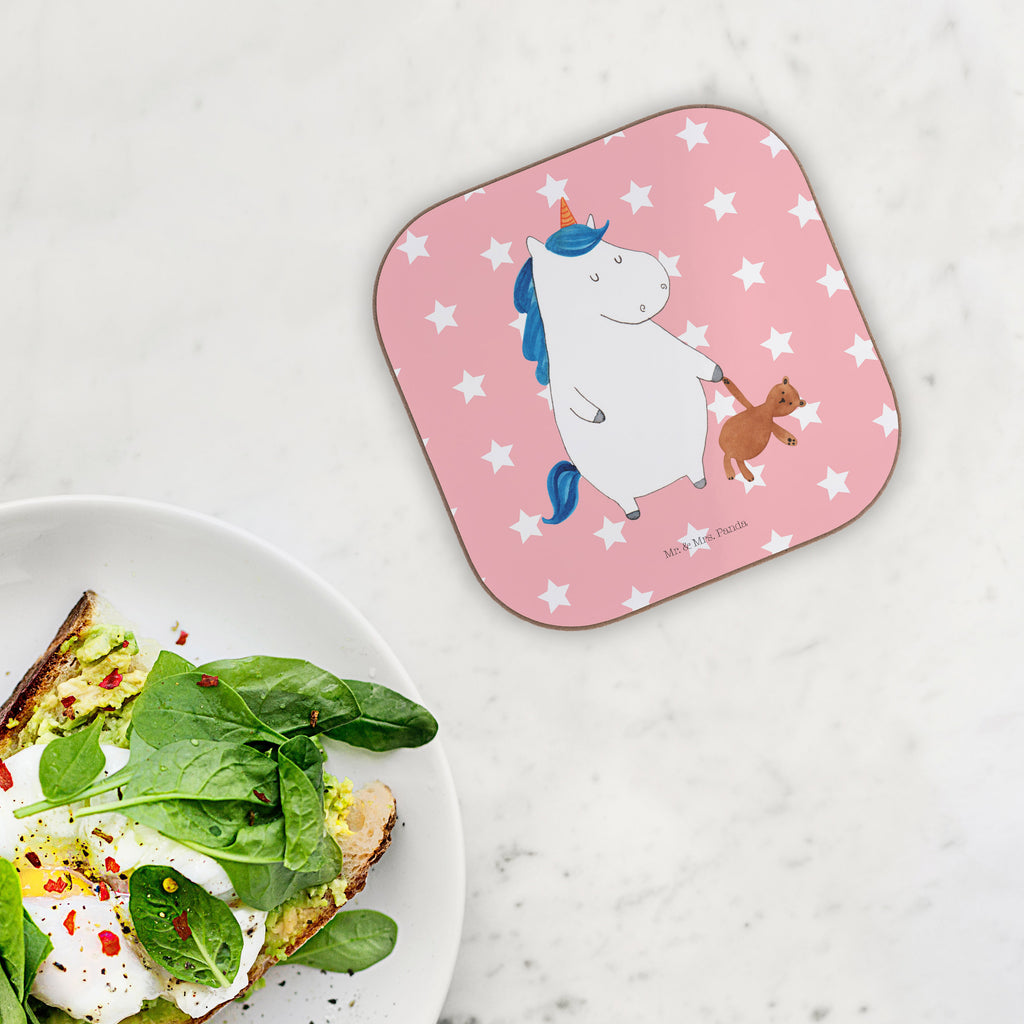Quadratische Untersetzer Einhorn Teddy Bierdeckel, Glasuntersetzer, Untersetzer Gläser, Getränkeuntersetzer, Einhorn, Einhörner, Einhorn Deko, Pegasus, Unicorn, schlafen, gute Nacht, Single, Bett, Träumen, Freundin, Singleleben