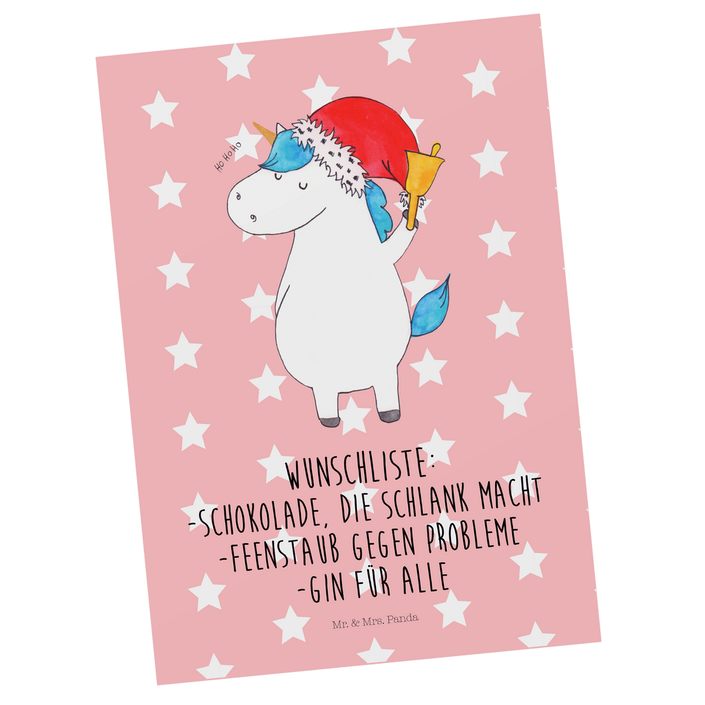 Postkarte Einhorn Weihnachtsmann Geschenkkarte, Grußkarte, Karte, Einladung, Ansichtskarte, Geburtstagskarte, Einladungskarte, Dankeskarte, Einhorn, Einhörner, Einhorn Deko, Pegasus, Unicorn, Gin, Schokolade, Schoki, Weihnachten, Weihnachtsmann, Nikolaus, Wunschzettel, Wunschliste, Feenstaub