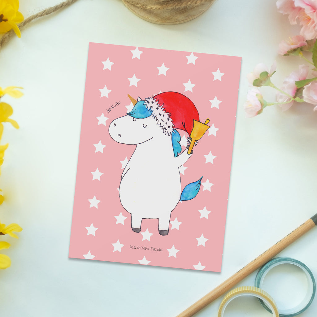 Postkarte Einhorn Weihnachtsmann Geschenkkarte, Grußkarte, Karte, Einladung, Ansichtskarte, Geburtstagskarte, Einladungskarte, Dankeskarte, Einhorn, Einhörner, Einhorn Deko, Pegasus, Unicorn, Gin, Schokolade, Schoki, Weihnachten, Weihnachtsmann, Nikolaus, Wunschzettel, Wunschliste, Feenstaub
