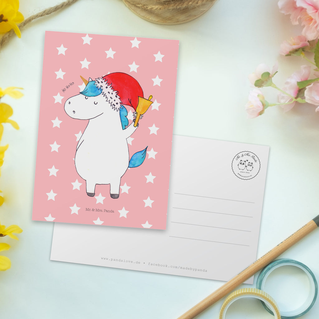 Postkarte Einhorn Weihnachtsmann Geschenkkarte, Grußkarte, Karte, Einladung, Ansichtskarte, Geburtstagskarte, Einladungskarte, Dankeskarte, Einhorn, Einhörner, Einhorn Deko, Pegasus, Unicorn, Gin, Schokolade, Schoki, Weihnachten, Weihnachtsmann, Nikolaus, Wunschzettel, Wunschliste, Feenstaub