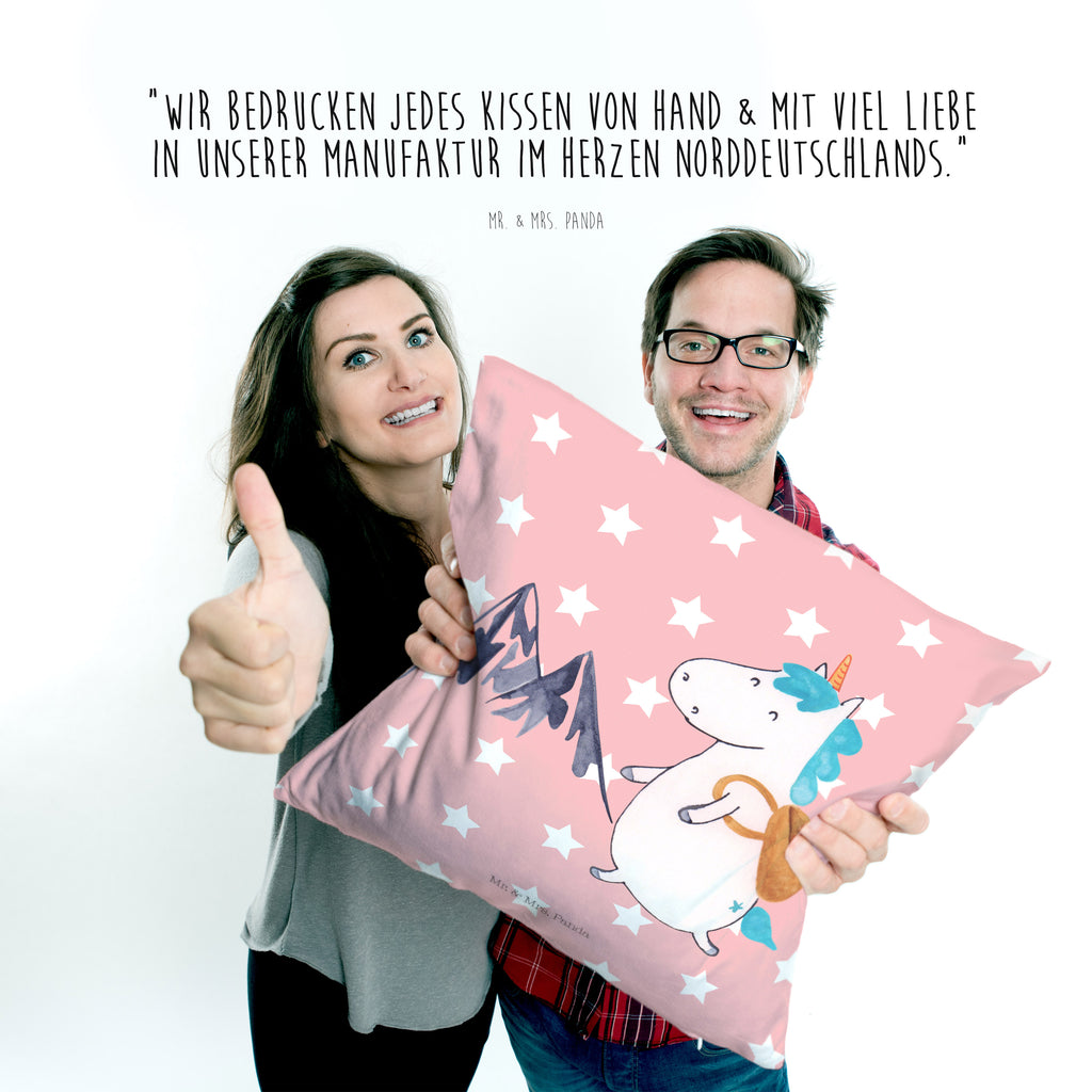 40x40 Kissen Einhorn Bergsteiger Kissenhülle, Kopfkissen, Sofakissen, Dekokissen, Motivkissen, Einhorn, Einhörner, Einhorn Deko, Pegasus, Unicorn, Bergsteiger, Abenteuer, Berge, Abenteurer, Weltenbummler, Weltreise, Reisen, Urlaub, Entdecker