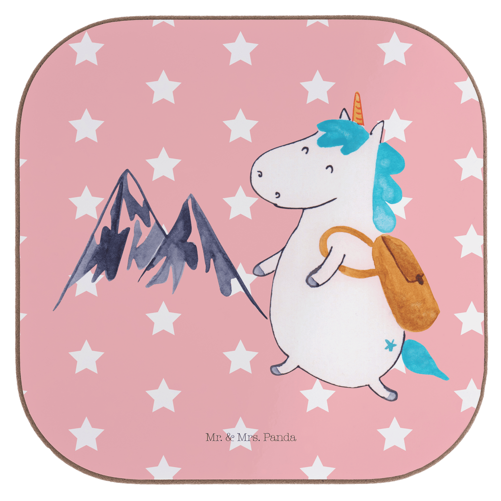 Quadratische Untersetzer Einhorn Bergsteiger Bierdeckel, Glasuntersetzer, Untersetzer Gläser, Getränkeuntersetzer, Einhorn, Einhörner, Einhorn Deko, Pegasus, Unicorn, Bergsteiger, Abenteuer, Berge, Abenteurer, Weltenbummler, Weltreise, Reisen, Urlaub, Entdecker