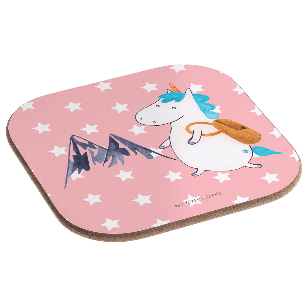 Quadratische Untersetzer Einhorn Bergsteiger Bierdeckel, Glasuntersetzer, Untersetzer Gläser, Getränkeuntersetzer, Einhorn, Einhörner, Einhorn Deko, Pegasus, Unicorn, Bergsteiger, Abenteuer, Berge, Abenteurer, Weltenbummler, Weltreise, Reisen, Urlaub, Entdecker