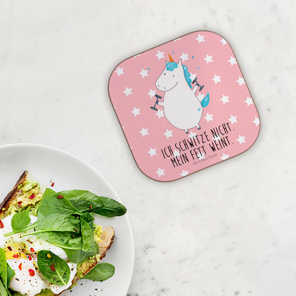 Quadratische Untersetzer Einhorn Fitness Bierdeckel, Glasuntersetzer, Untersetzer Gläser, Getränkeuntersetzer, Einhorn, Einhörner, Einhorn Deko, Pegasus, Unicorn, Gym, Fitness, Fitnessstudio, Diät, Abnehmen, Sport, Pumpen, Geräte, Sixpack