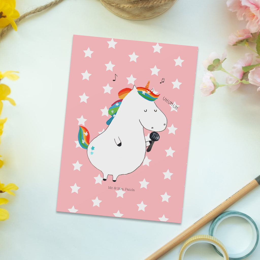 Postkarte Einhorn Sänger Geschenkkarte, Grußkarte, Karte, Einladung, Ansichtskarte, Geburtstagskarte, Einladungskarte, Dankeskarte, Einhorn, Einhörner, Einhorn Deko, Pegasus, Unicorn, Glitzer, Konfetti, Party, Geburtstag, Feier, Fest, Disco, Sängerin, Sänger, Freundin