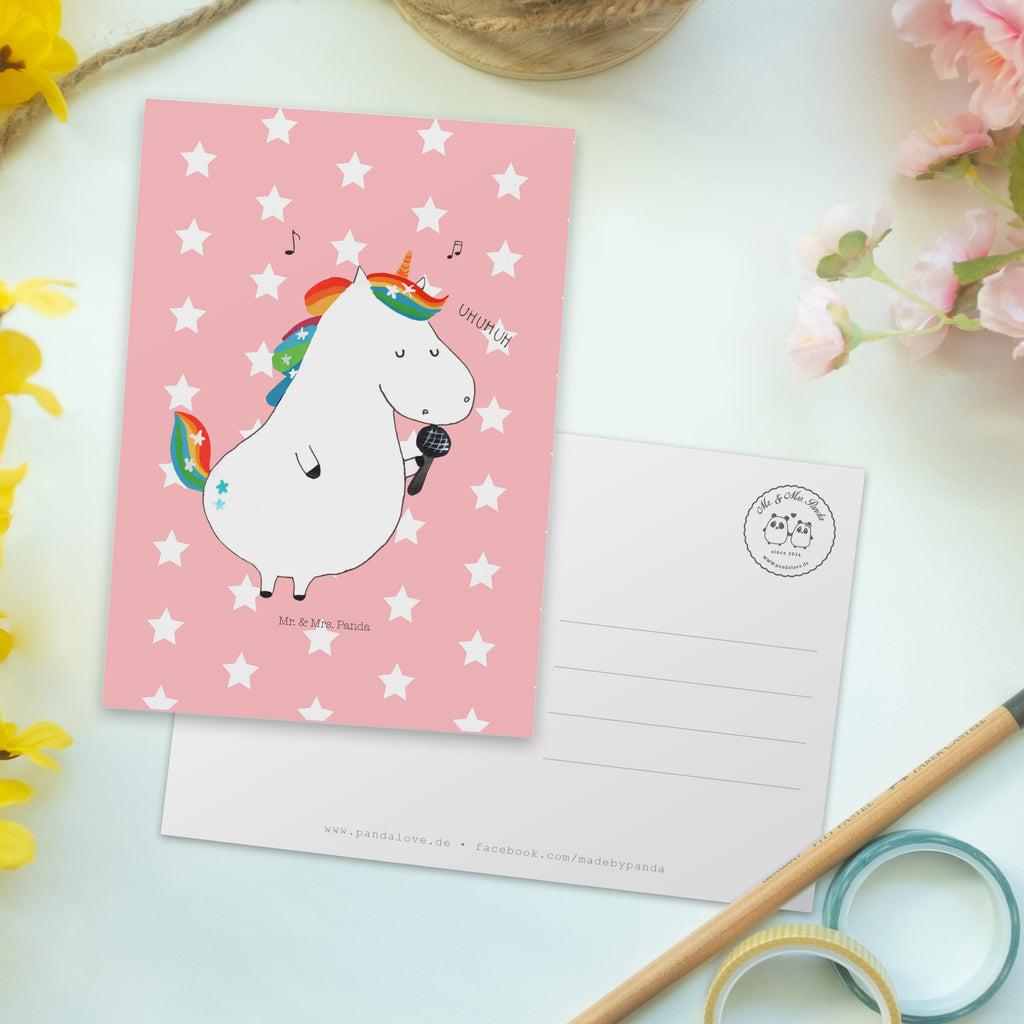 Postkarte Einhorn Sänger Geschenkkarte, Grußkarte, Karte, Einladung, Ansichtskarte, Geburtstagskarte, Einladungskarte, Dankeskarte, Einhorn, Einhörner, Einhorn Deko, Pegasus, Unicorn, Glitzer, Konfetti, Party, Geburtstag, Feier, Fest, Disco, Sängerin, Sänger, Freundin