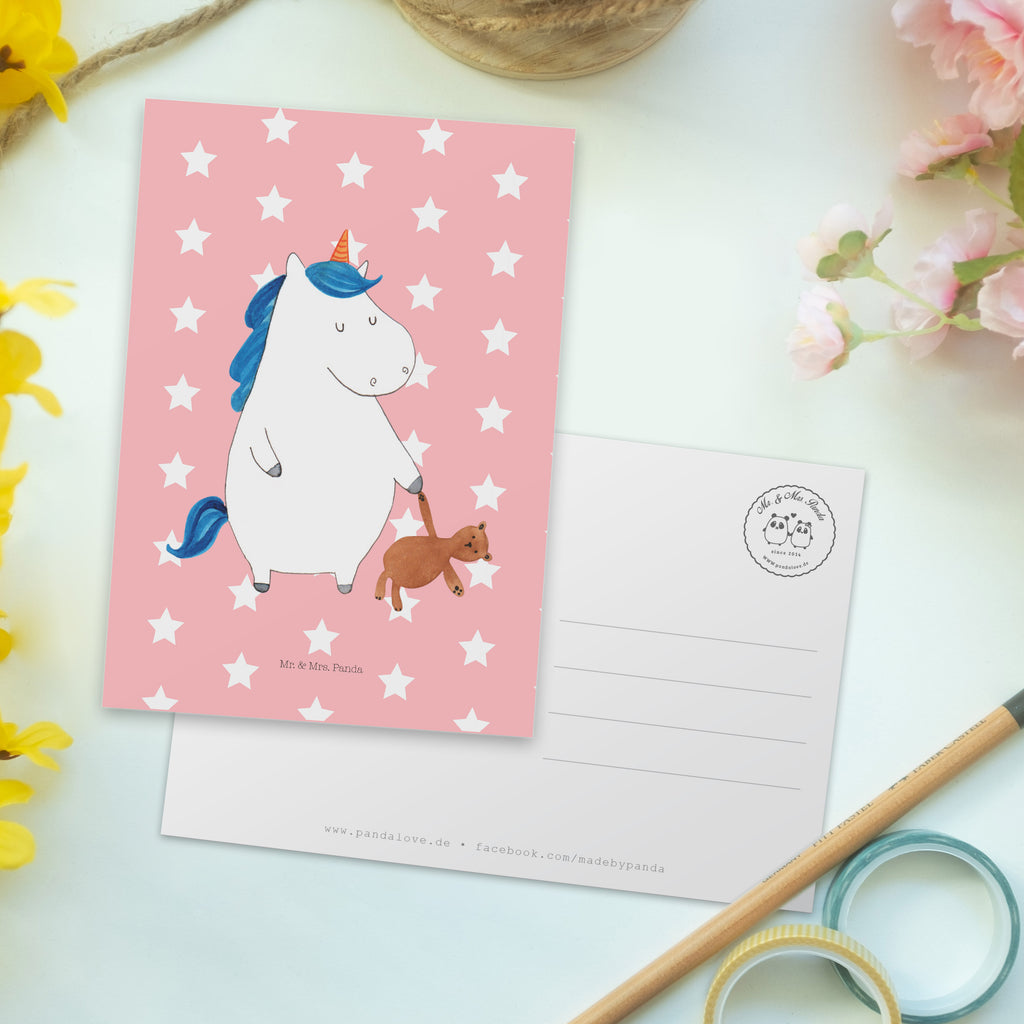Postkarte Einhorn Teddy Geschenkkarte, Grußkarte, Karte, Einladung, Ansichtskarte, Geburtstagskarte, Einladungskarte, Einhorn, Einhörner, Einhorn Deko, Pegasus, Unicorn, schlafen, gute Nacht, Single, Bett, Träumen, Freundin, Singleleben