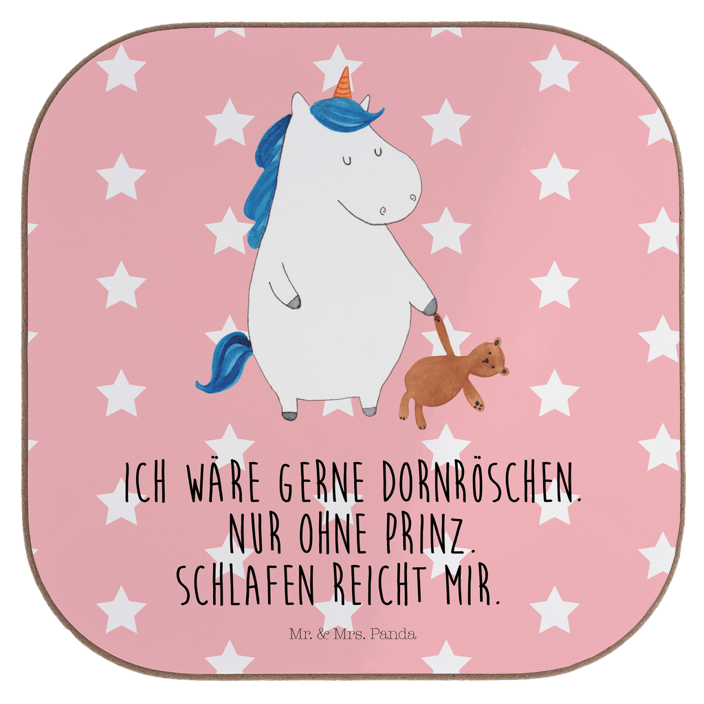 Quadratische Untersetzer Einhorn Teddy Bierdeckel, Glasuntersetzer, Untersetzer Gläser, Getränkeuntersetzer, Einhorn, Einhörner, Einhorn Deko, Pegasus, Unicorn, schlafen, gute Nacht, Single, Bett, Träumen, Freundin, Singleleben
