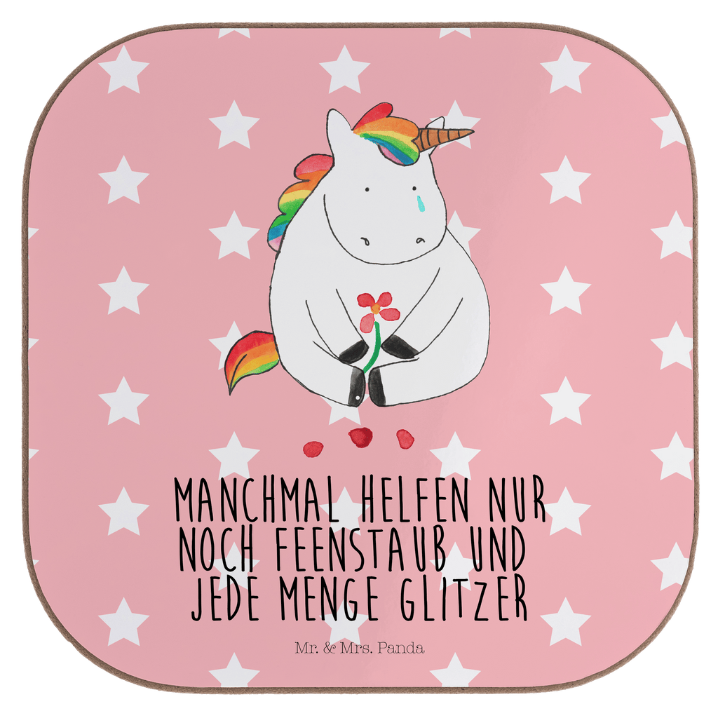 Quadratische Untersetzer Einhorn Traurig Bierdeckel, Glasuntersetzer, Untersetzer Gläser, Getränkeuntersetzer, Einhorn, Einhörner, Einhorn Deko, Pegasus, Unicorn, Glitzer, Trösten. Freundschaft, Freunde, Liebe, Trauer, Grußkarte, Blume