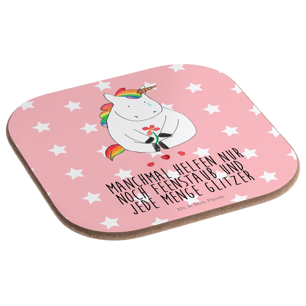 Quadratische Untersetzer Einhorn Traurig Bierdeckel, Glasuntersetzer, Untersetzer Gläser, Getränkeuntersetzer, Einhorn, Einhörner, Einhorn Deko, Pegasus, Unicorn, Glitzer, Trösten. Freundschaft, Freunde, Liebe, Trauer, Grußkarte, Blume
