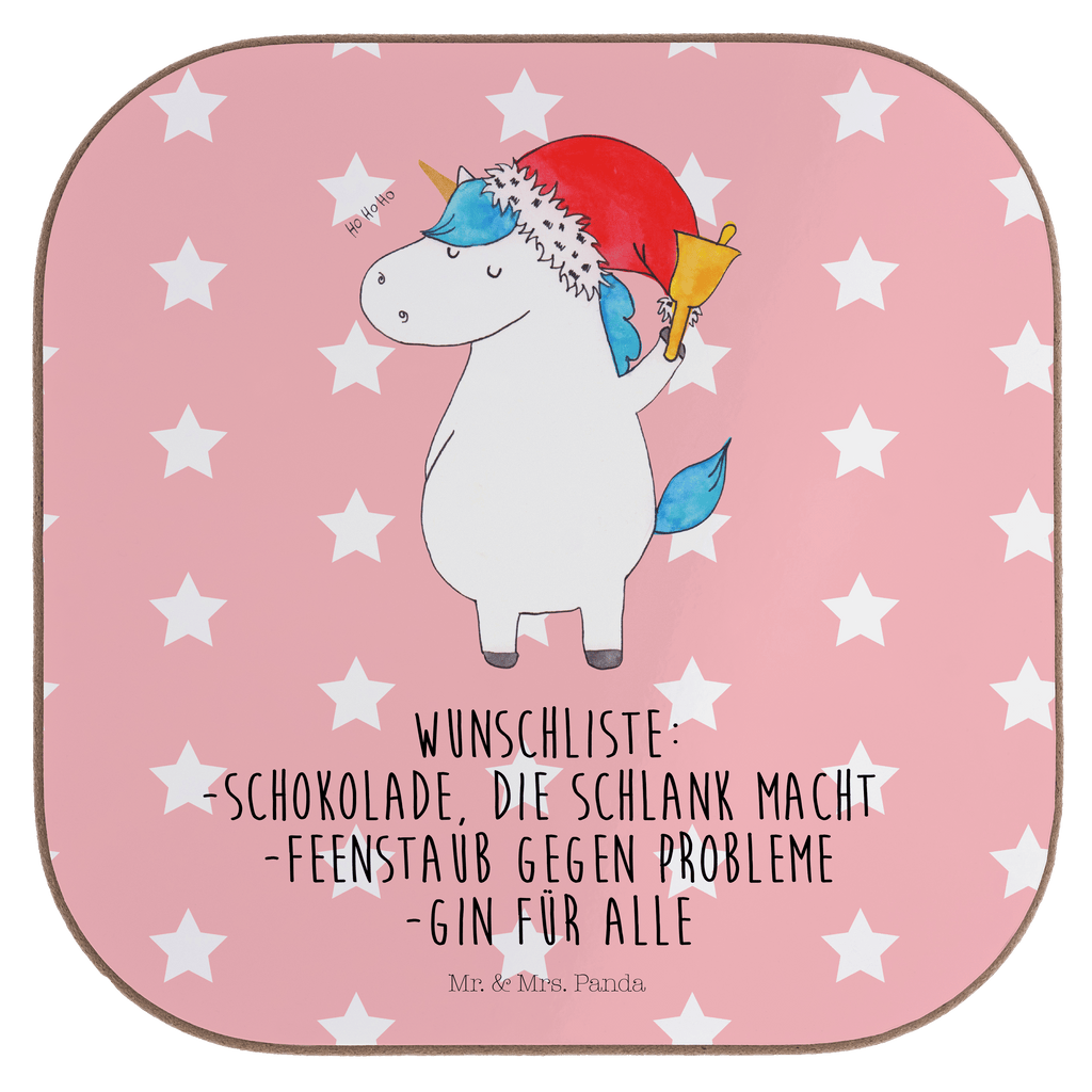 Quadratische Untersetzer Einhorn Weihnachtsmann Bierdeckel, Glasuntersetzer, Untersetzer Gläser, Getränkeuntersetzer, Einhorn, Einhörner, Einhorn Deko, Pegasus, Unicorn, Gin, Schokolade, Schoki, Weihnachten, Weihnachtsmann, Nikolaus, Wunschzettel, Wunschliste, Feenstaub