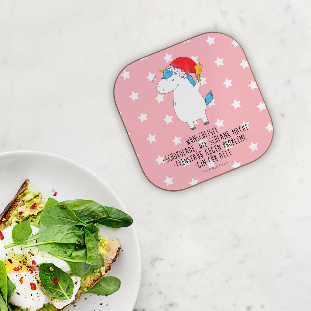 Quadratische Untersetzer Einhorn Weihnachtsmann Bierdeckel, Glasuntersetzer, Untersetzer Gläser, Getränkeuntersetzer, Einhorn, Einhörner, Einhorn Deko, Pegasus, Unicorn, Gin, Schokolade, Schoki, Weihnachten, Weihnachtsmann, Nikolaus, Wunschzettel, Wunschliste, Feenstaub