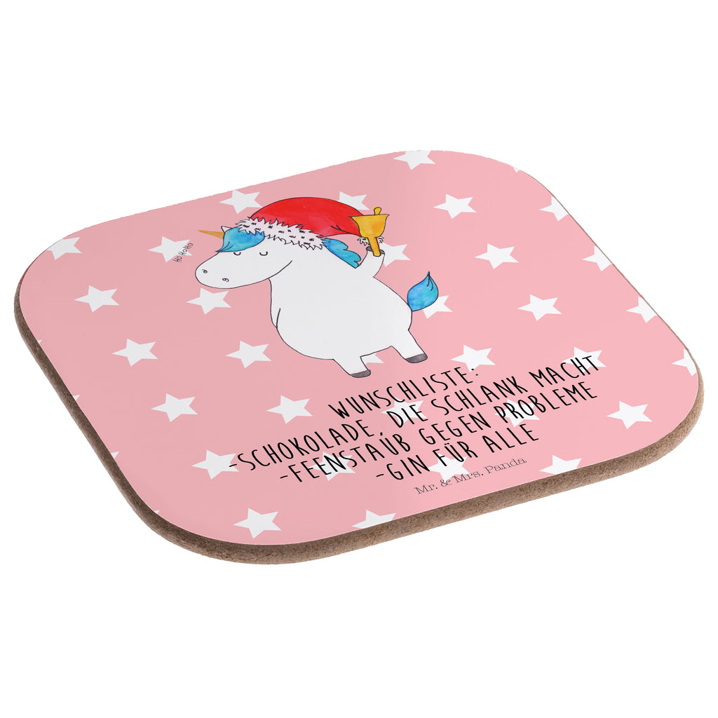 Quadratische Untersetzer Einhorn Weihnachtsmann Bierdeckel, Glasuntersetzer, Untersetzer Gläser, Getränkeuntersetzer, Einhorn, Einhörner, Einhorn Deko, Pegasus, Unicorn, Gin, Schokolade, Schoki, Weihnachten, Weihnachtsmann, Nikolaus, Wunschzettel, Wunschliste, Feenstaub