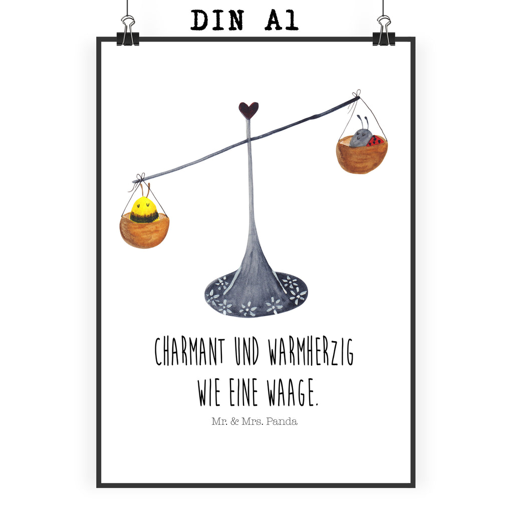 Poster Sternzeichen Waage Poster, Wandposter, Bild, Wanddeko, Küchenposter, Kinderposter, Wanddeko Bild, Raumdekoration, Wanddekoration, Handgemaltes Poster, Mr. & Mrs. Panda Poster, Designposter, Kunstdruck, Posterdruck, Tierkreiszeichen, Sternzeichen, Horoskop, Astrologie, Aszendent, Waage, Waage Geschenk, Waage Sternzeichen, Geschenk Oktober, Geschenk September, Geburtstag Oktober, Geburtstag September, Gleichgewicht, Marienkäfer, Hummel, Biene